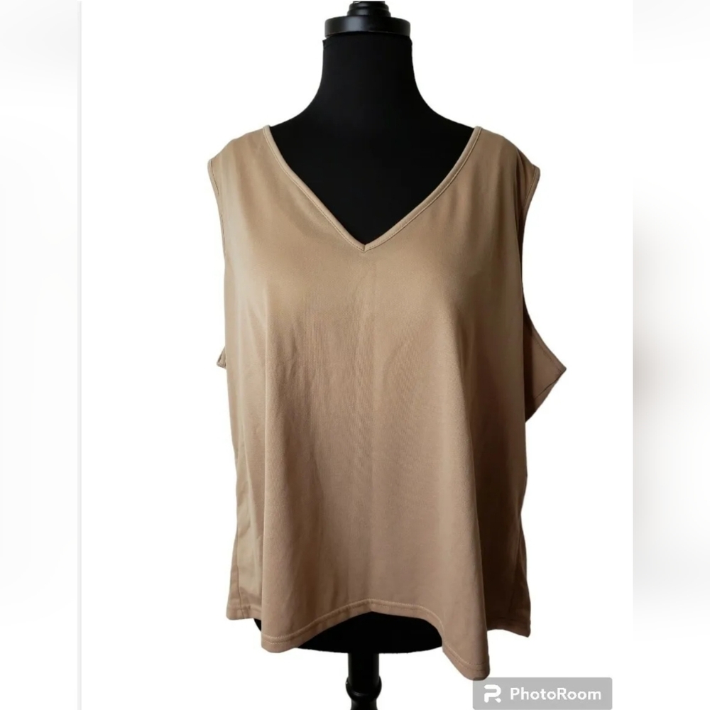 NWT NYDJ 2X/3X Tank Top Shirt Carmel Brown Loose Lagenlook Fit V-Neck